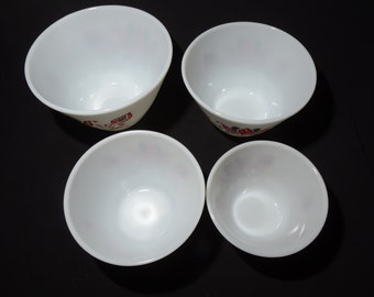 VTG AH Fire King Springtime Mod Green Flower MCM Milk Glass