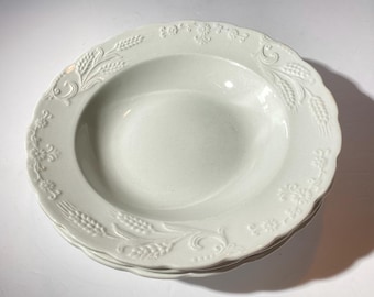 Almost Antique Wm Adams and Sons Wheat Flower bowl large rim deep plate 9 inches Real Ironstone White China England