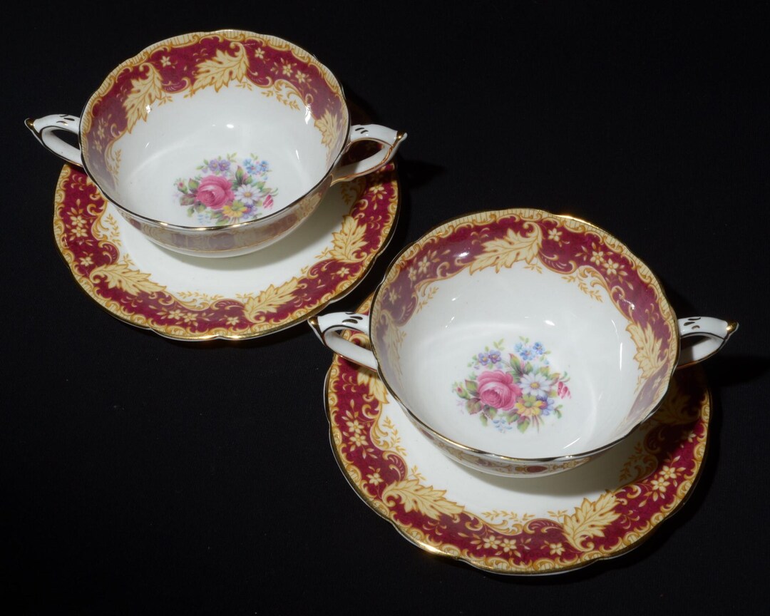 Set of 2 Paragon Bone China Cream Soup Bowl and Saucer Double Handle ...