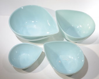 Fire King Delphite Blue Swedish Bowl Teardrop Complete Set Set of