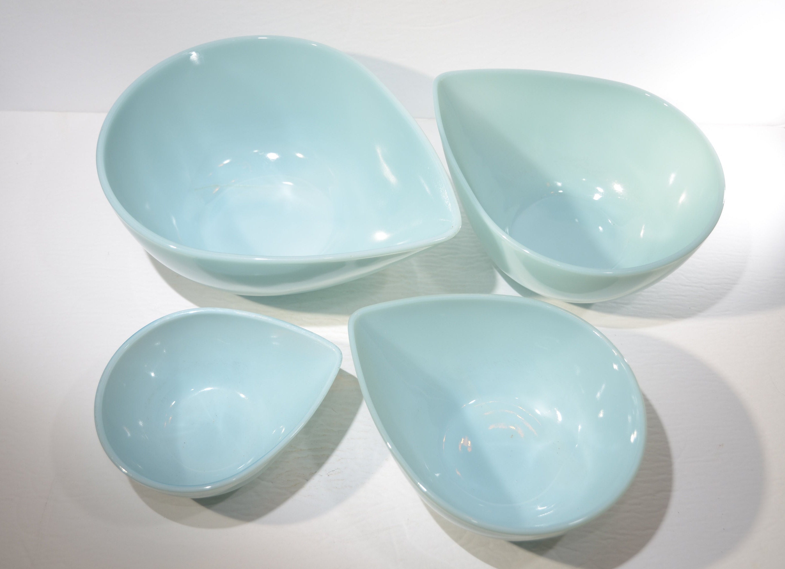Fire King Delphite Blue Swedish Bowl Teardrop Complete Set Set of