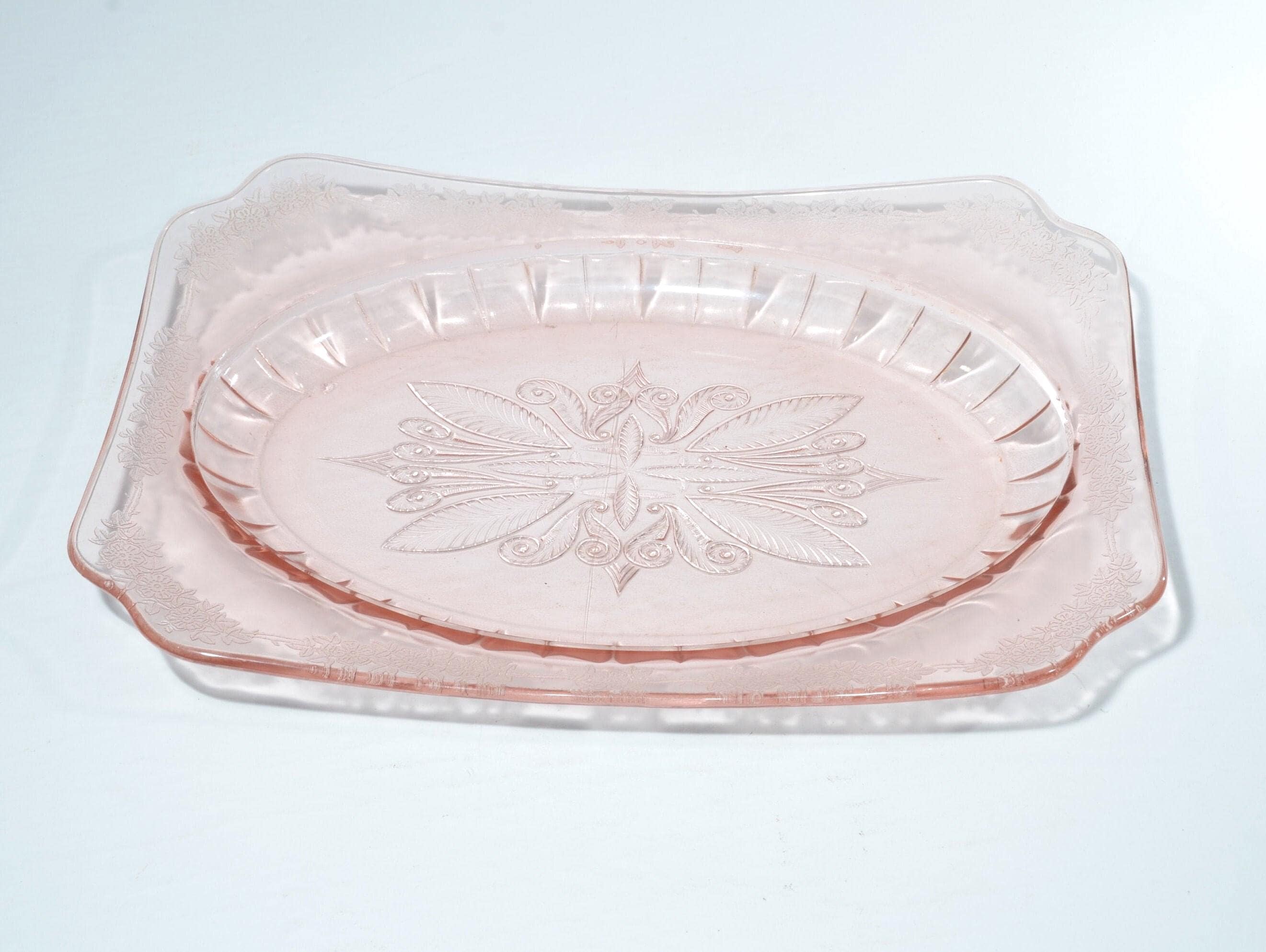 Jeannette Glass ADAM Pink Depression Glass Platter Rectangular 11