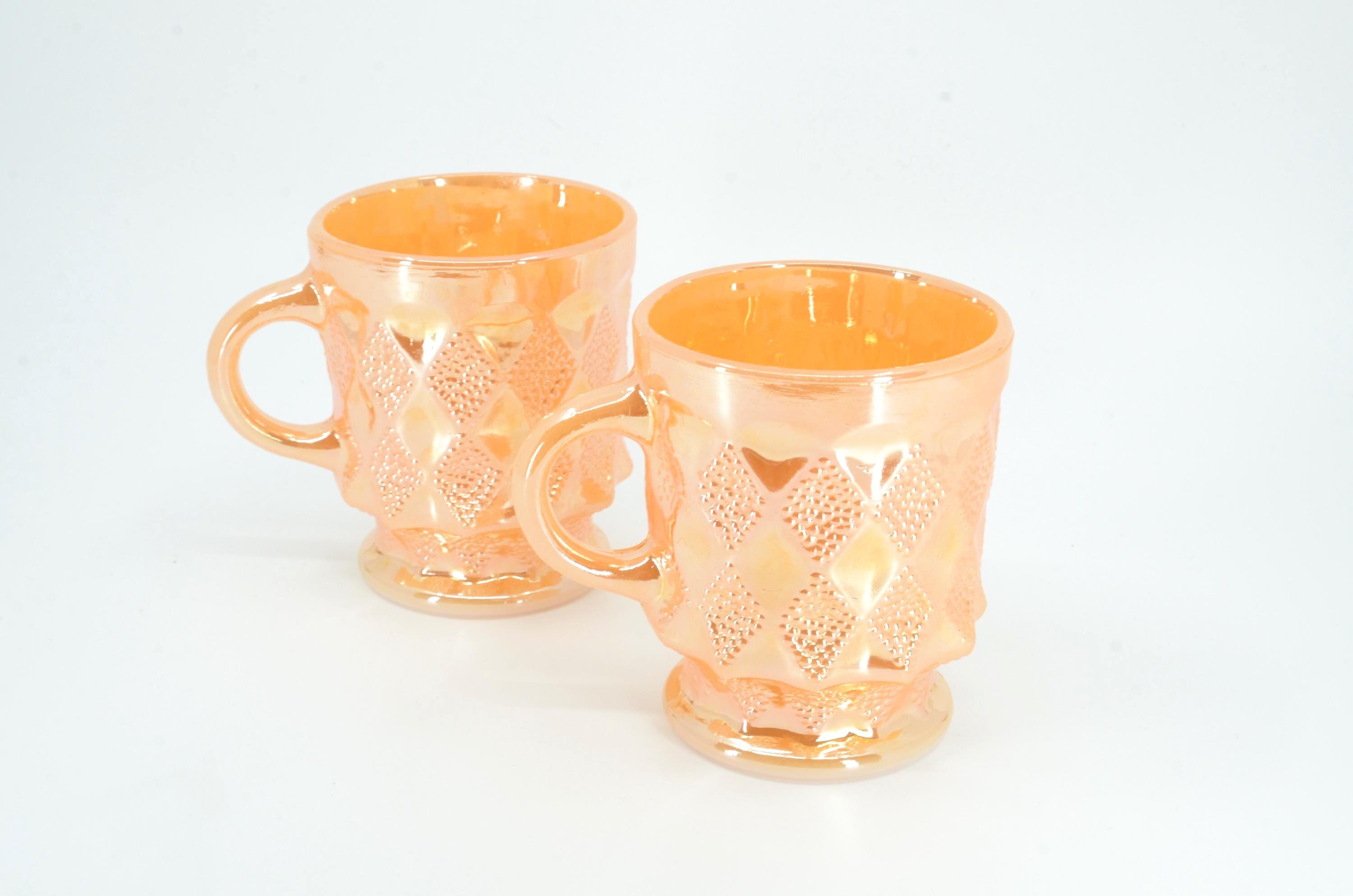 Fire King Set of 2 Vintage Peach Lustre Mug Kimberly Pattern 1950s