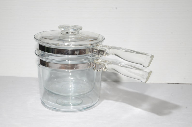 Vintage Pyrex Flameware Double Boiler Bain Marie With Glass Etsy