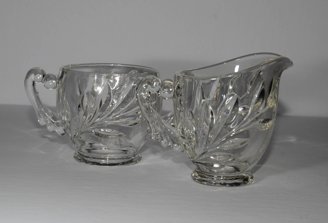 Pressed Glass Creamer & Sugar Set Vintage Depression Glass Etsy
