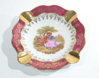 ヴィンテージ:フランス「リモージュ」美品　小皿、小物入れ、灰皿の3点 ヴィンテージ:フランス「リモージュ」美品 小皿、小物入れ、灰皿