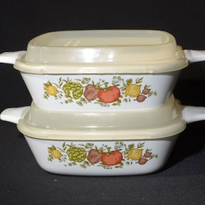 Set of 2 CORNING WARE Vintage Petite Pan P-41-B 1 3/4 cup USA Plastic Fridge Lid Covered Casserole Dish Pyroceramic P41B 12 oz