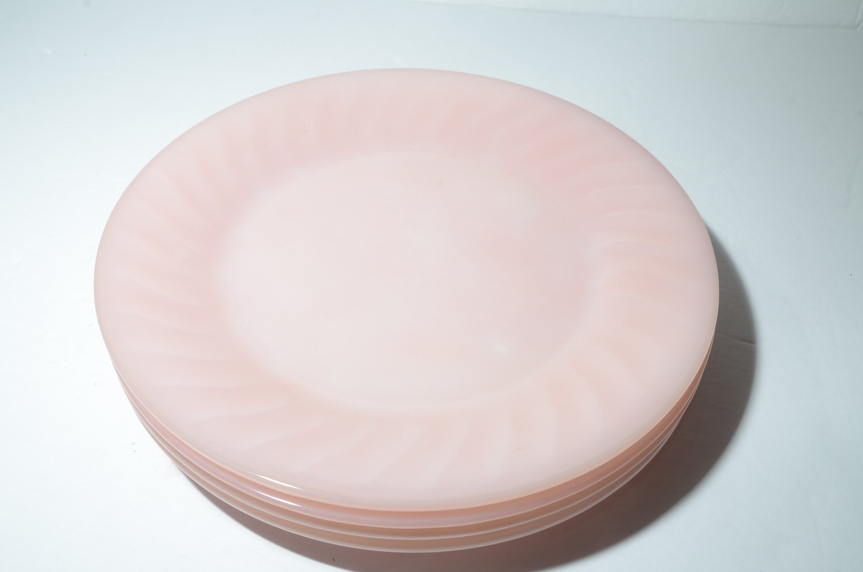 Set of 4 Fire King Pink Swirl Dinner Plate 9 Inches Midcentury