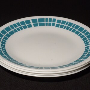 Ensemble de 4 assiettes à pain Corelle Aqua Tiles, Corning USA, assiette Vitrelle 6 3/4 pouces carré bleu aqua geo