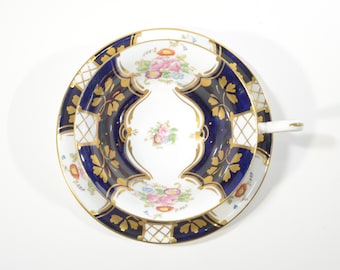 Tasse à thé et soucoupe en porcelaine de Chine Fenton Radfords, bleu cobalt, accents dorés, fleurs peintes à la main, bordure dorée, Angleterre 7666 Samuel Radford 4591