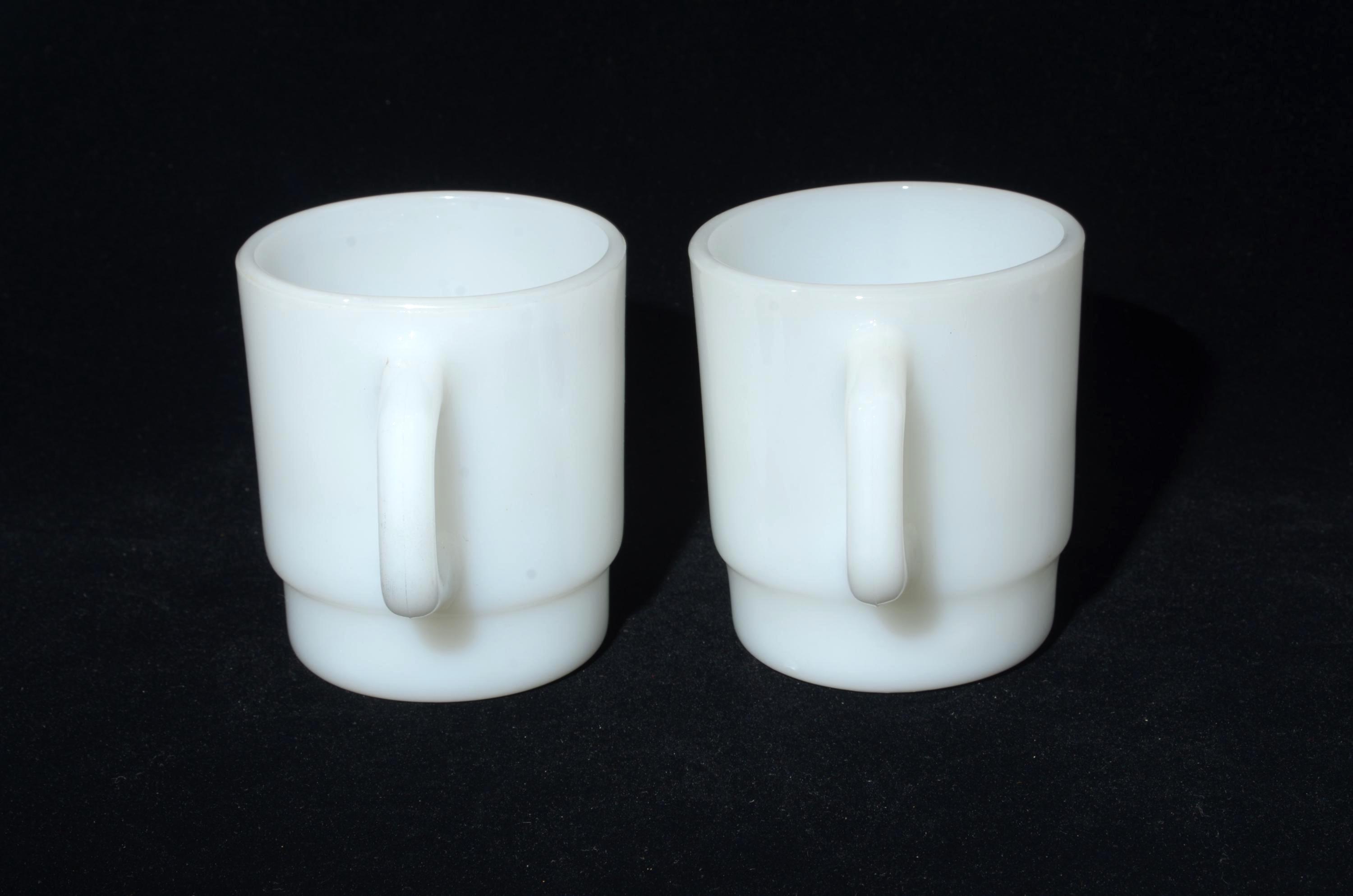 Set of 2 Fire King White Plain Milk Glass Coffee Mug D Handle 