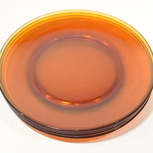 Vintage Duralex set of 4 amber lunch plate 7 1/2" Mid Century France French plate SCRATCHES