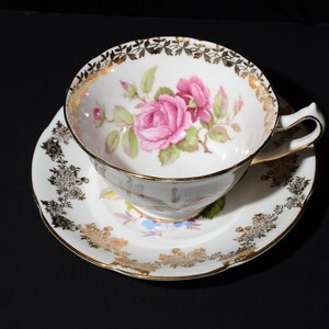 Juego de taza y platillo de té COLLINGSWOODS Juego de tazas de té Tazas de porcelana rosa con diseño de rosa Inglaterra numeradas Regalo de San Valentín