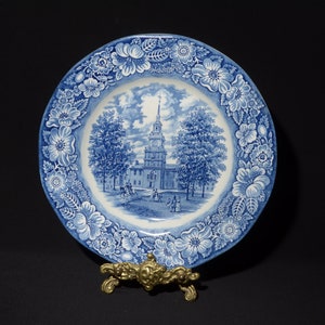 Liberty blue Independence hall Dinner Plate 9.75&quot; England blue transferware Historical Colonial Scenes Ironstone