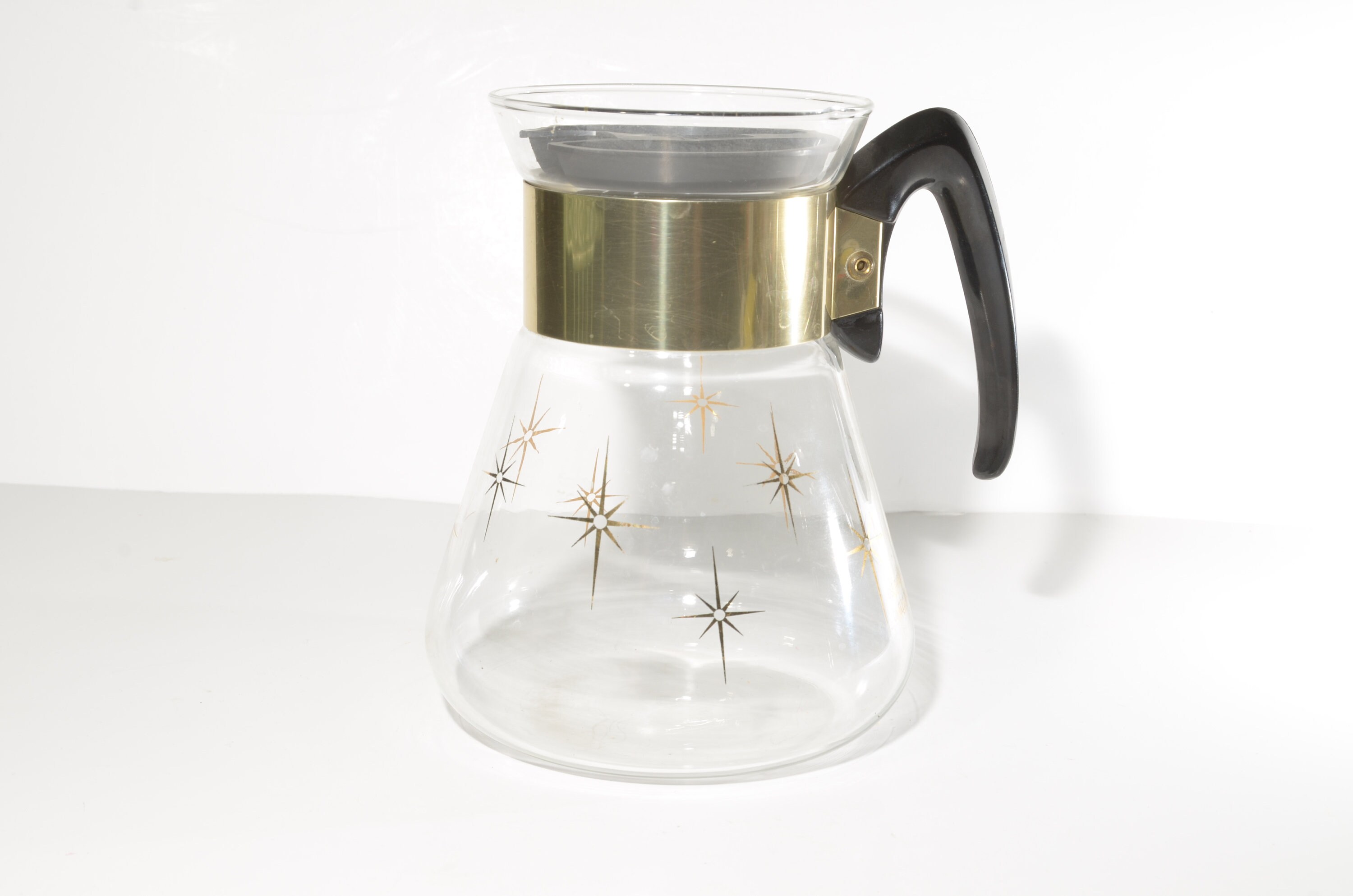 MCM Mid Century Atomic Modern Glass Coffee Carafe  Gold Starburst No Lid 