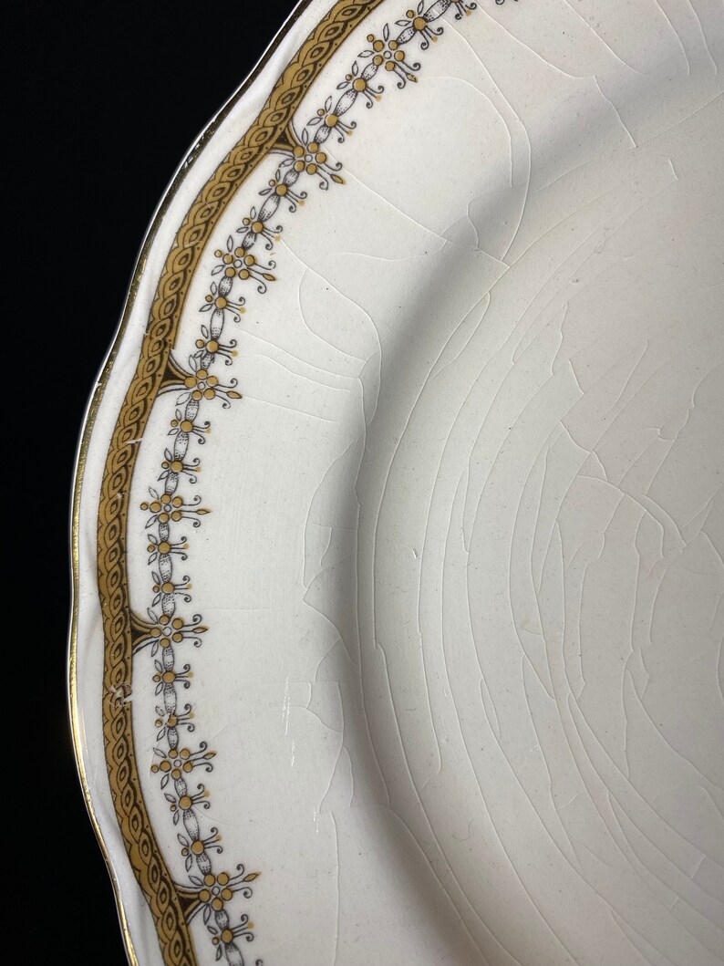 Set of 2 Grindley Cream Petal lunch plate Portman 8 inches ironstone vintage Staffordshire gold rope band England petalware cream CRAZING image 10