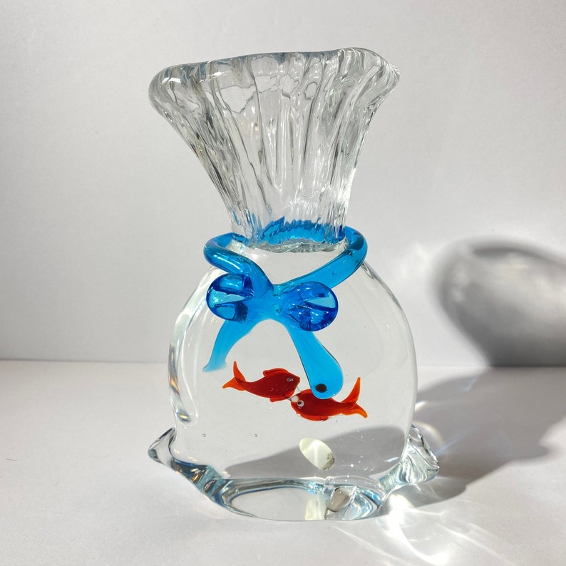 Vintage Murano Large Art Glass Fish in Bag Sculpture Blue Etsy