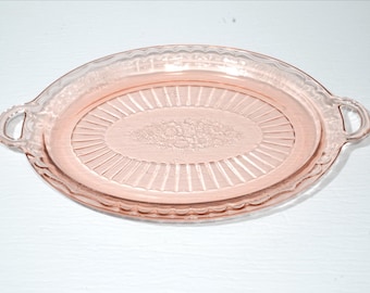Anchor Hocking MAYFAIR open rose Pink depression glass platter oval open handles vintage pink depression pink glass ot