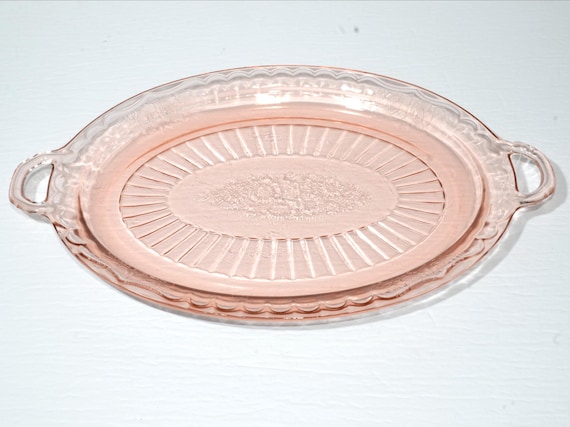 Anchor Hocking MAYFAIR Open Rose Pink Depression Glass Platter Anchor Hocking MAYFAIR Open Rose Pink Depression Glass Platter