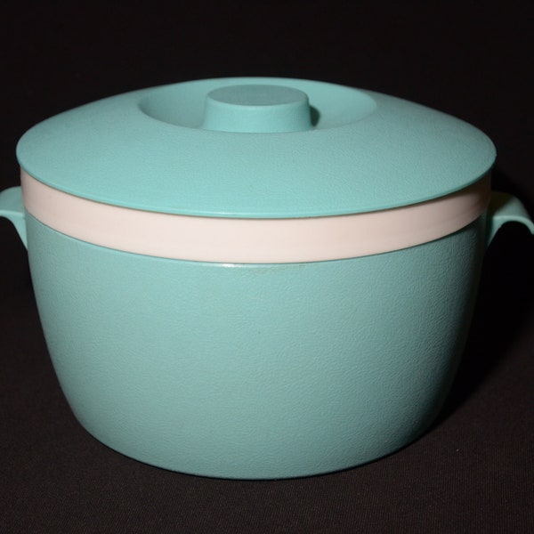 Vintage turquoise and white Bolero Therm-o-ware ice bucket bowl food server retro Vintage Bar Ware Ice Container mid-century aqua SCRATCHES