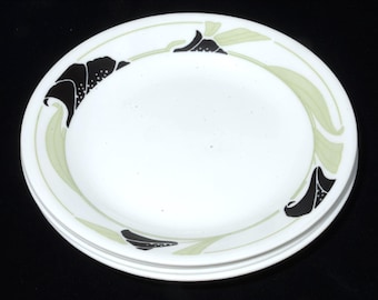 Set of 4 Corelle Black Orchid Flower Plate Bread Dessert Corning