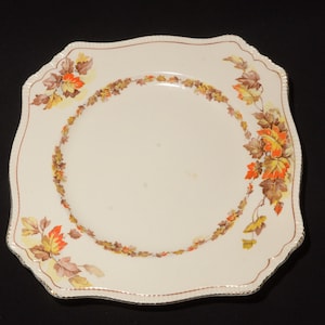 Grimwades Royal Winton Maple Leaf fyrkantig middagstallrik 23 cm England jordfärgad Vintage höst Thanksgiving CRAZING