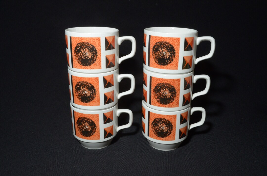 Set of 6 Vintage JON ANTON Ironstone Teacup Stackable Mid-century ...