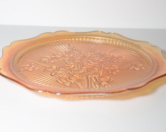 Depression Glass IRIS and HERRINGBONE Jeannette Glass marigold platter 12 inches sandwich plate Pressed Glass Depression Thanksgiving