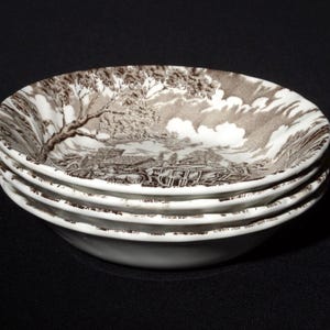 Vintage MYOTT Staffordshire Ironstone Royal Mail set of 4 dessert bowl berry bowl 5 1/4&quot; brown transferware Bone China England