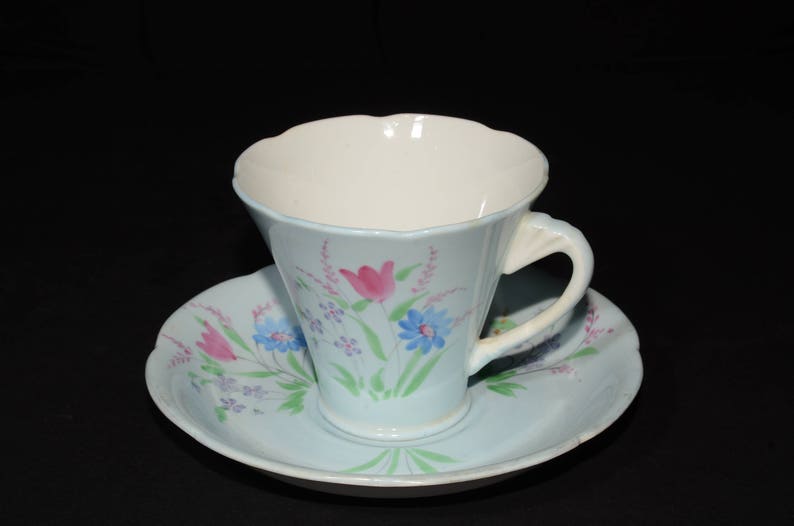 Amazing ROYAL GRAFTON Teacup and saucer set in Blue with floral design Tea Cup 6441 Blue Cups Bone China Cup Corset Style Tea Cup image 1