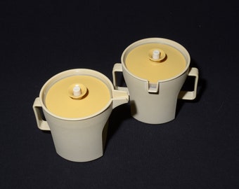 Vintage TUPPERWARE Creamer and Sugar Bowl set harvest gold yellow Lid almond Milk Jug Plastic Serving Pitcher 1415 midcentury retro 1414
