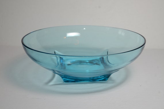 Vintage Hazel Atlas Turquoise Blue Glass Serving Bowl 11 Inches