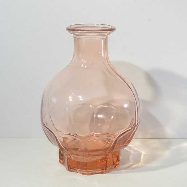 Pink Glass Decanter liquor bottle water juice vintage Art deco faceted base footed NO stopper