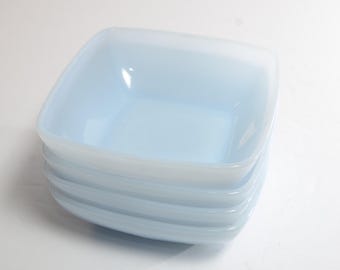 Juego de 4 cuencos de postre FIRE KING Charm Azur-ite, estilo vintage, cuadrados, de los años 50, con diseño de azurita azul.