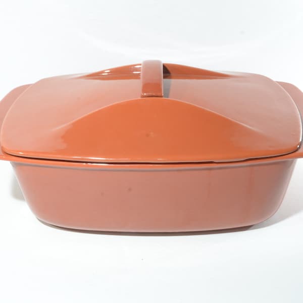 L'Islet enameled cast iron U46 casserole lidded pot rectangle Canada rare vintage brown rust