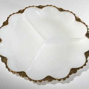 vintage FIRE KING blanc 22 carats garniture ancre hocking 3 parties plat relish divisé plat de service assiette divisée en verre de lait