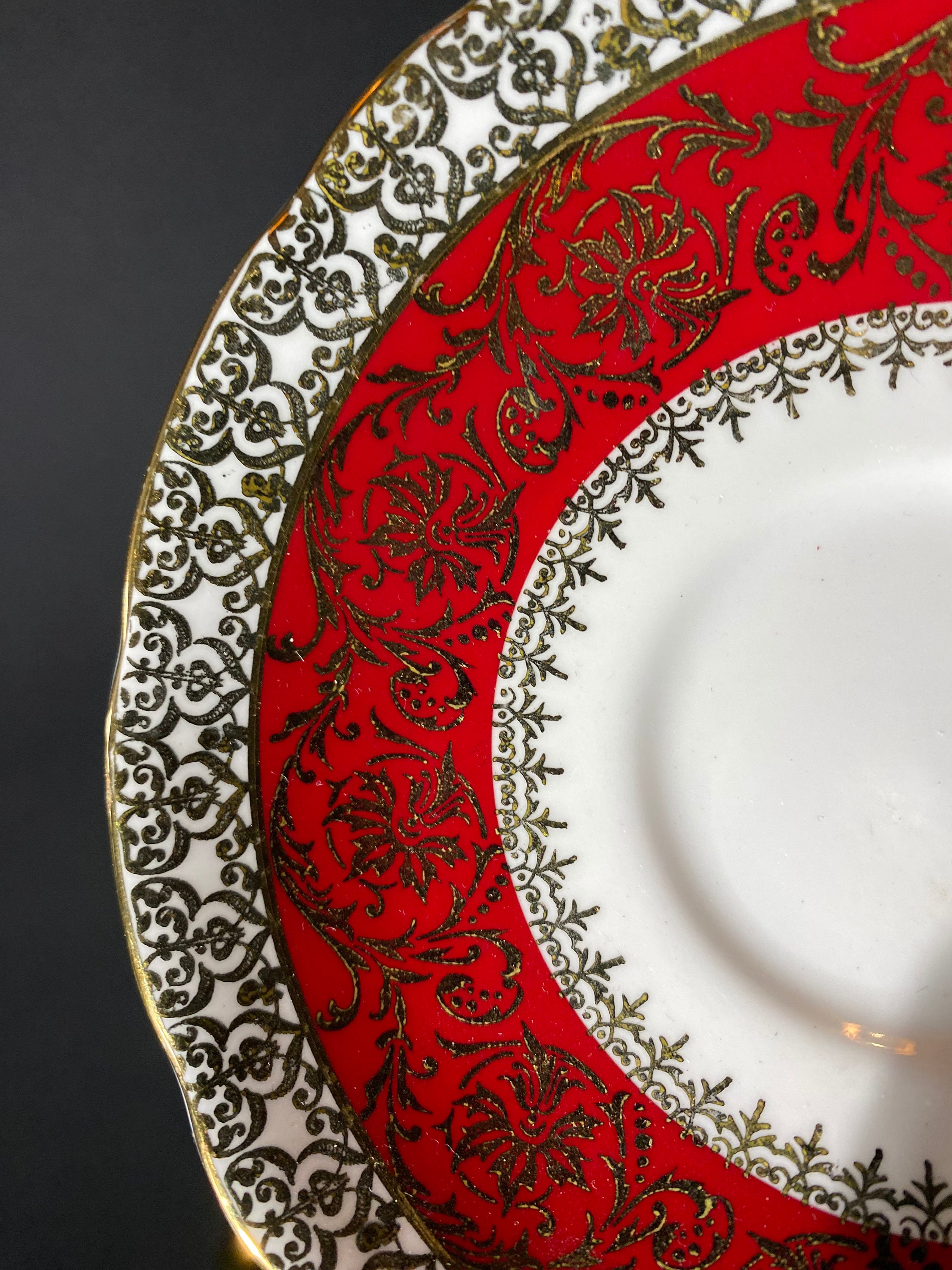 ROYAL STAFFORD Bone China Tea Cup And Saucer Red Band With Gold Scroll royal-stafford-bone-china-tea-cup-and-saucer-red-band-with-gold-scroll