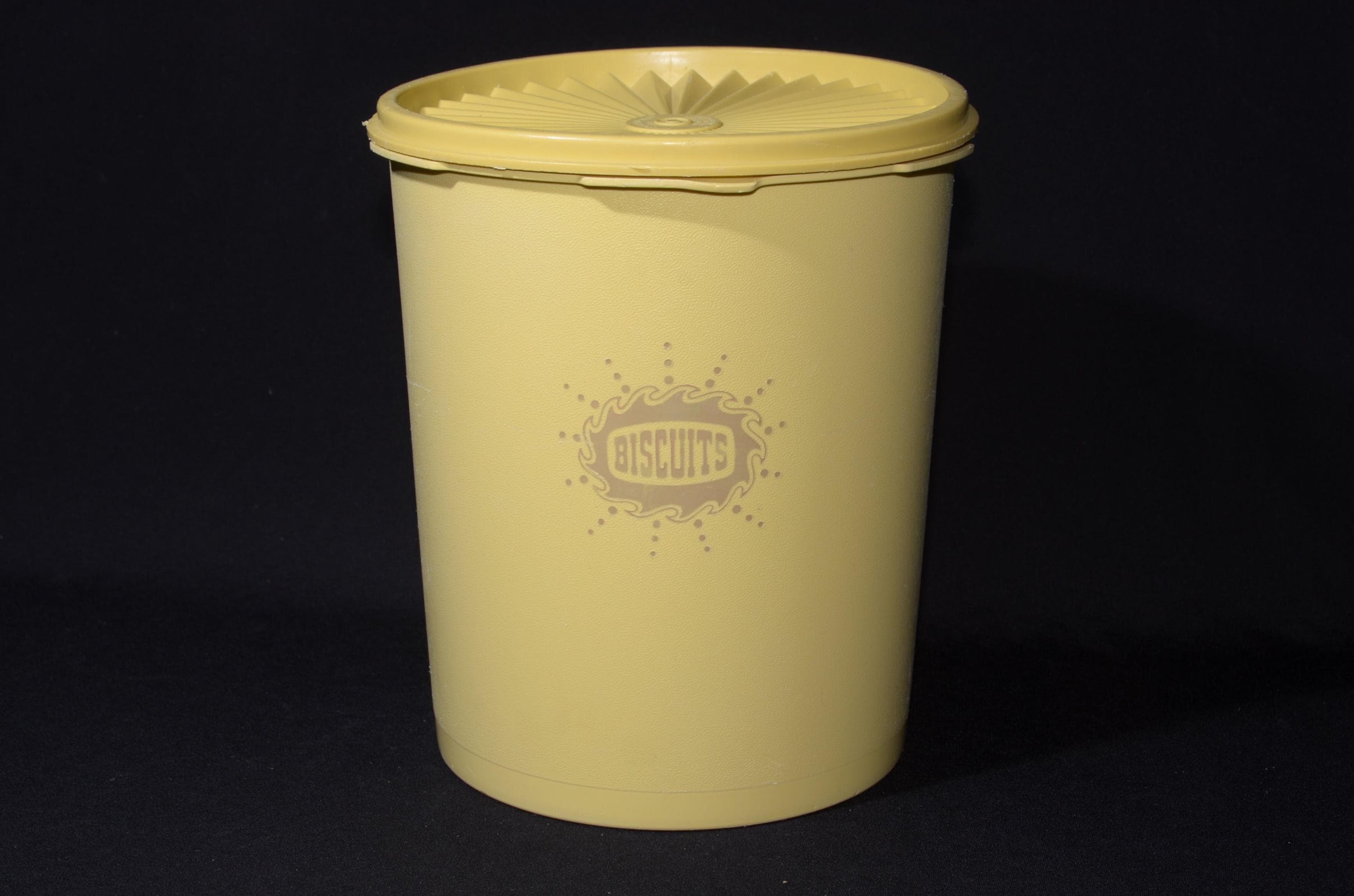 Vintage Tupperware Keksdose, senfgelb, Sunburst Servalier, Schnappdeckel, 807 gelb