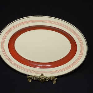 J & G Meakin Sol Jacobean Ware red burgundy band serving plate serving dish 11-1/4&quot; platter band ring England vintage ironstone 391413