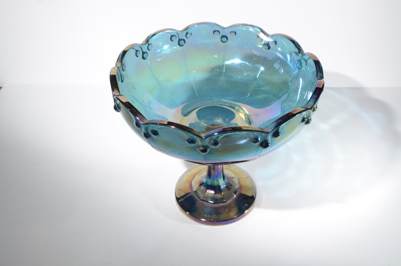 Indiana Blue Carnival Glass Pedestal Fruit Bowl Candy Dish Etsy