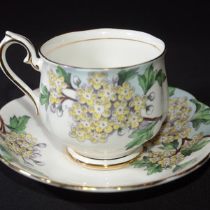 Royal ALBERT Flower of the Month Series Set of twelve Haw Thorn teacup and saucer 3028 Bone China England Vintage Gold Gilt no 5