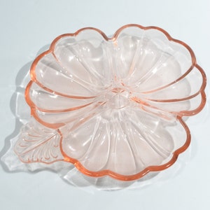 Pink Depression Glass Jeannette Glass DORIC Candy dish handle pansy shape serving bowl Depression era clover shape