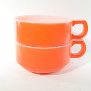 2er Set Anchor Hocking Vintage Orange Milchglas Suppenschüssel Suppentasse D Griff Chowder Bowl Stapelbar mcm