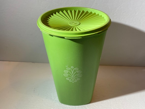 Vintage TUPPERWARE Green Tall Canister 1222 Servalier Snap on Lid