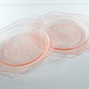 Anchor Hocking MAYFAIR open rose Pink depression glass sherbet plate 5 3/4&quot; square 6.5&quot;D vintage CLOUDINESS chipped ot