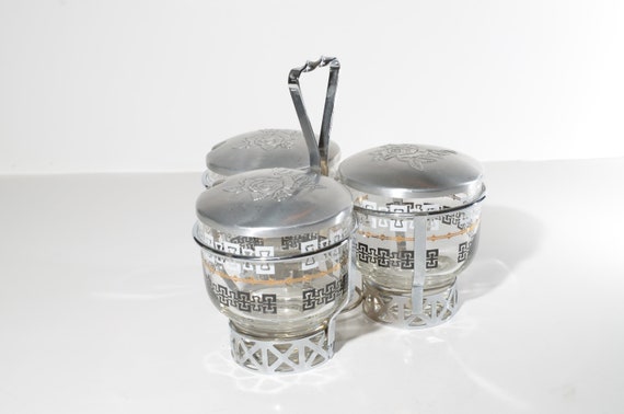 Vintage Set of 2 MCM Jeannette Glass Condiment Jars with Lid