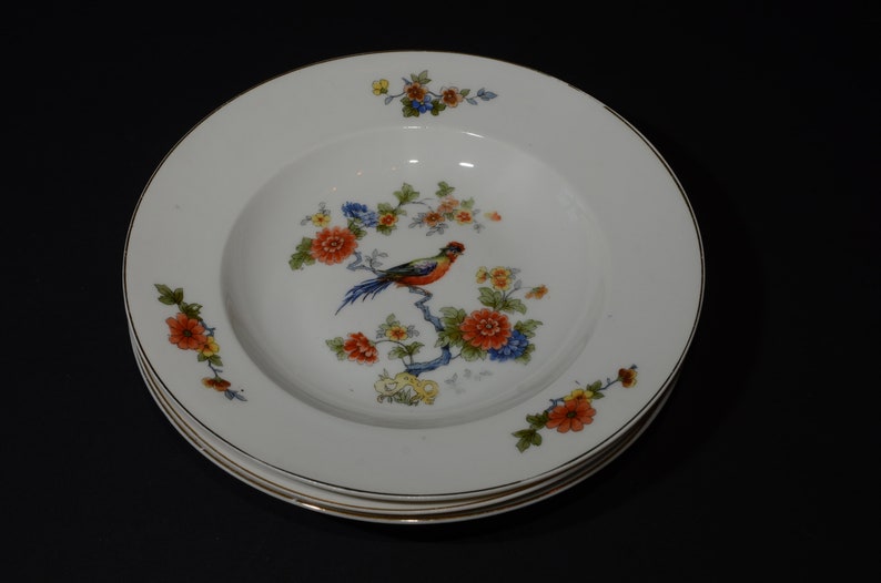 Set Of 3 Antique Bird Of Paradise Bowl Deep Plate Antique Etsy