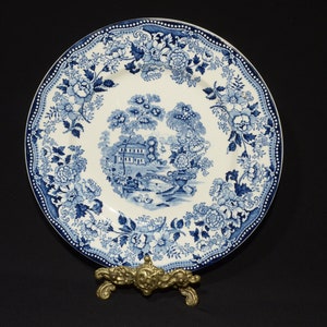 Tonquin Royal Staffordshire Dinner Plate England blue transferware by Clarice Cliff 10 inches Made in England scratches