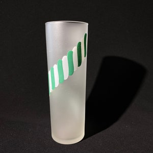 Vintage Libbey Green and White Candy Stripe Tom Collins tumbler highball glass frosted retro glass drinking cocktail 12 oz 7 inches