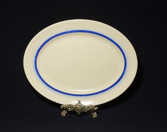 Vintage Johnson Brothers Johnson Bros Victorian platter 12.25"X9.5" serving plate England white eggshell blue stripe Ironstone